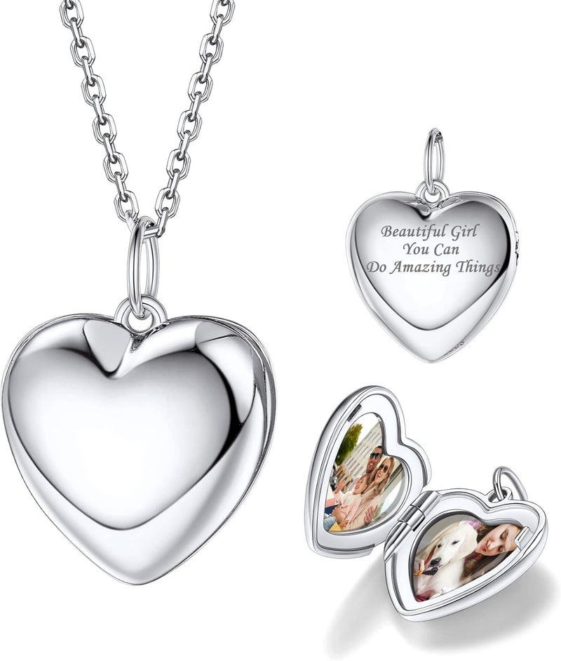 Bestyle Sterling Silver Heart Locket Necklace for Women, Dainty Cute Small Heart Locket Pendant in Gold/Rose Gold/Silver, Love Statement Jewelry Gift for Mother Wife - Image 1